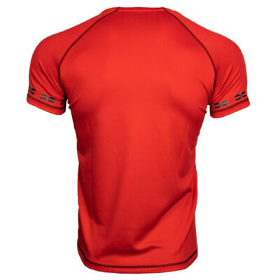 FEFLOGX Sportswear Prime Funktionsshirt Mesh, rot. Sport-Shirt für Fitness & Kampfsport, hintere Ansicht.