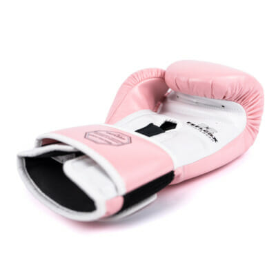 FEFLOGX Sportswear professionelle Boxhandschuhe Performance Striker ultra-hochwertig, Boxing-Gloves für max. Power, Kickbox Handschuhe, Muay-Thai Handschuhe, Box Handschuhe Sparring, Boxsack-Handschuhe, 8 oz bis 16 Unzen, schwarz, rosa & weiß, untere Seite rosa (2).