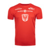FEFLOGX Sportswear Support Shirt & Fanshirt mit MMA Fighter Christian Eckerlin aus dem MMA Spirit aus Frankfurt am Main, Oktagon MMA, Bellator MMA, KSW MMA, UFC, Team Eckerlin, Sportshirt, T-Shirt, MMA Shirt, Trainingsshirt, vordere Ansicht mit Frankfurter Stadtwappen Logo, Farbe rot.