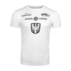 FEFLOGX Sportswear Support Shirt & Fanshirt mit MMA Fighter Christian Eckerlin aus dem MMA Spirit aus Frankfurt am Main, Oktagon MMA, Bellator MMA, KSW MMA, UFC, Team Eckerlin, Sportshirt, T-Shirt, MMA Shirt, Trainingsshirt, vordere Ansicht mit Frankfurter Stadtwappen Logo, Farbe weiß.