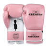 FFX Pro Boxhandschuhe Performance Striker von FEFLOGX Sportswear. Professionelle Kick Box Handschuhe, ultra hochwertig, Boxing-Gloves für max. Power, Kickbox Handschuhe, Muay Thai Handschuhe, Boxen Handschuhe Sparring, Boxsack-Handschuhe. Größen: 8oz, 10 oz, 12 oz, 14 oz, 16 oz. Farben: schwarz, rosa, olivgrün & weiß. Foto vorne & hinten eines Paar rosa Boxhandschuhe.