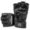 Hoch-professionelle MMA Trainingshandschuhe Performance by FEFLOGX Sportswear. Hochwertigstes & extrem strapazierfähiges FFX-Leder, MMA Gloves, MMA Boxhandschuhe, MMA Handschuhe, UFC Handschuhe, boxsackhandschuhe, super-bequem & hoch-komfortabel, anatomisch vorgeformt & ergonomisch entwickelte Passform, max. Schutz & sportlich-elegantes Design, in schwarz & schwarz-weiß, extrem hochwertiges & starkes Verschlussband mit FEFLOGX Logo Hot Print, Beste Polsterung für maximale Power & exzellente Performance, mit Daumen Schutz, Frontansicht der Handfläche & des Handrücken eines Paares (4).