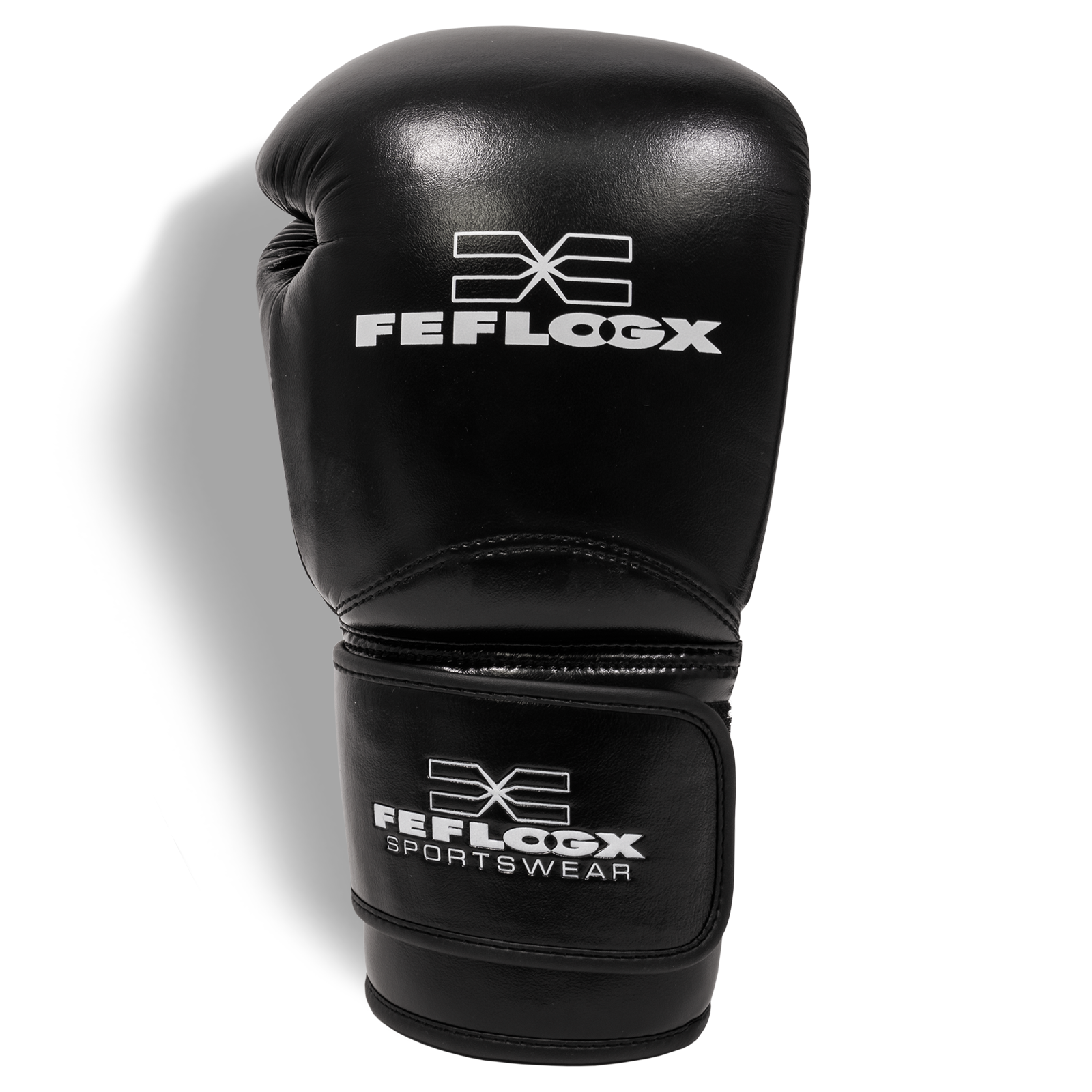 Profi Boxhandschuhe EXC Move von FEFLOGX Sportswear, 10 & 12 & 14 & 16 Unzen, Boxen, hochwertigstes Echt-Leder, obere Ansicht weiß.