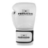 FFX Pro Boxhandschuhe Performance Striker von FEFLOGX Sportswear. Professionelle Kick Box Handschuhe, ultra hochwertig, Boxing-Gloves für max. Power, Kickbox Handschuhe, Muay Thai Handschuhe, Boxen Handschuhe Sparring, Boxsack-Handschuhe. Größen: 8oz, 10 oz, 12 oz, 14 oz, 16 oz. Farben: schwarz, rosa, olivgrün & weiß. Foto Handrücken eines weißen Boxhandschuhs.