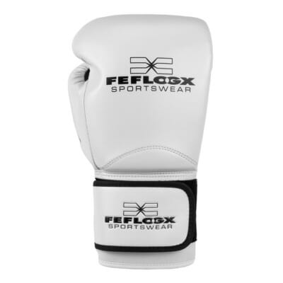 FEFLOGX Sportswear professionelle Boxhandschuhe Performance Striker ultra-hochwertig, Boxing-Gloves für max. Power, Kickbox Handschuhe, Muay-Thai Handschuhe, Box Handschuhe Sparring, Boxsack-Handschuhe, 8 oz bis 16 Unzen, schwarz, rosa & weiß, obere Ansicht Handrücken weiß mit FFX Logo (1).