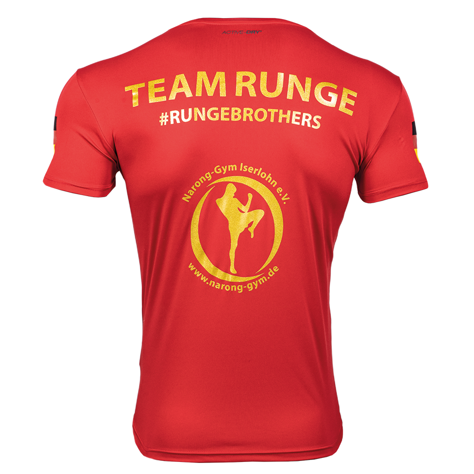 Support-Shirt von GMC-Fighter Rene Runge, FEFLOGX Sportswear, Narong Gym, hinten.