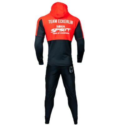 Support Trainingsanzug KSW MMA Fighter Christian Eckerlin, Zip-Hoody & Trainingshose/Jogginghose, MMA Spirit, Zec Plus, FEFLOGX Sportswear, hintere Ansicht.