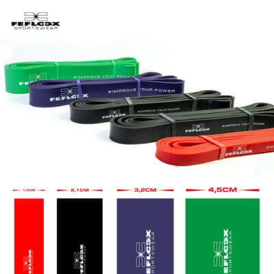 Gummiseile, 4er- & 5erPack, Sport Widerstandsbänder in 4 verschiedenen Stärken und Farben. Resistance-Bands, Fitness-Bänder für Training von FEFLOGX Sportswear.
