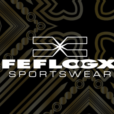FEFLOGX Logo weiß im Vordergrund und goldenes Muster im Hintergrund.