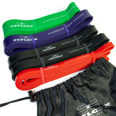 FEFLOGX Sportswear Resistance-Bands / Widerstands-Bänder, 4 verschiedene Stärken & Farben. Fitness-Bands, Sport-Bänder. Gummi-Bänder, 5er-Set mit Tasche (2).