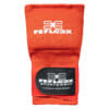 Gel Bandagen Handschuhe FEFLOGX Sportswear. Gel Handschuhe, Boxbandagen, super-bequem, hervorragende Performance & langlebiger Verschluss. Rot Handrücken mit Logo & Verschluss-Patch, Gel-Pad Ansicht.
