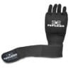 Gel Bandagen Handschuhe FEFLOGX Sportswear. Gel Handschuhe, Boxbandagen, super-bequem, hervorragende Performance & langlebiger Verschluss. Schwarz Handrücken mit Logo & Verschluss-Patch, Gel-Pad + Handgelenk-Band ausgerollt ein Stück.