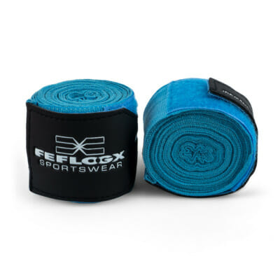 Box-Bandagen Performance Strike von FEFLOGX Sportswear, Boxbandagen, Handbandagen, Bandagen, MMA Bandagen Kampfsport, schwarz - weiß - rot - blau, 4,5m & 3m, mit Tasche/Beutel zum Waschen & Aufbewahren. Max. Power, extremer Halt & hoch-komfortabel, blaue Bandagen Übersichts-Bild.