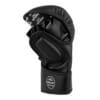 Hoch-professionelle FFX Pro MMA Sparring Handschuhe Performance Striker by FEFLOGX Sportswear, hochwertigstes & extrem strapazierfähiges FFX-Leder, MMA Gloves, MMA Boxhandschuhe, MMA Handschuhe, Sparrrings-Gloves, super-bequem & hoch-komfortabel, anatomisch vorgeformt & ergonomisch entwickelt, max. Schutz & elegantes Design, in schwarz & rot, Verschlussband mit FEFLOGX Logo Hot Print, Beste Polsterung für maximale Power & exzellente Performance, liegend mit Handflächen FFX Logo Prints. 1 Paar stehend schwarz, schräge Handflächen Ansicht schwarz (1).