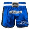 FFX Muay Thai Shorts Fight Performance von FEFLOGX Sportswear in schwarz, rot & blau. Hoch-professionelle, ergonomisch entwickelte & super-bequeme Thaibox Hose, extrem hochwertige & max. Robuste Fight Shorts, hoch-funktionelle, enorm langlebige Muay Thai Hose, Thaibox Shorts, vordere Ansicht, blau.