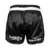 FFX Muay Thai Shorts Fight Performance von FEFLOGX Sportswear in schwarz, rot & blau. Hoch-professionelle, ergonomisch entwickelte & super-bequeme Thaibox Hose, extrem hochwertige & max. Robuste Fight Shorts, hoch-funktionelle, enorm langlebige Muay Thai Hose, Thaibox Shorts, hintere Ansicht, schwarz.