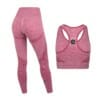 FFX Performance Shape Damen Sports Set Comfort Fit by FEFLOGX Sportswear, super bequem & mega stylisches Scrunch-Design, bestehend aus Damen Tights & Sport-BH, Gym Set Damen, Sport Set Damen, Damen Trainingsanzug, 2er-Set Damen aus Oberteil & Unterteil, Sportoutfit Damen Set, Sportanzug Damen, Farben, schwarz, rosa, grau, hintere Ansicht der beiden rosanen Produkte, Sport BH & Leggings.