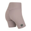 FFX Kurze Damen Tight Shorts Classy Shape by FEFLOGX Sportswear, super stylische kurze Leggings Damen, se*y Tights, Damen Sportshorts, pastell-rosa, schwarz & hell-grün, Damen Sport Shorts, hintere Ansicht der pastell rosanen kurze Sporthose Damen.