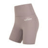 FFX Kurze Damen Tight Shorts Classy Shape by FEFLOGX Sportswear, super stylische kurze Leggings Damen, se*y Tights, Damen Sportshorts, pastell-rosa, schwarz & hell-grün, Damen Sport Shorts, seitlich vordere Ansicht der pastell rosanen kurze Sporthose Damen.