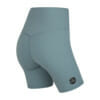 FFX Kurze Damen Tight Shorts Classy Shape by FEFLOGX Sportswear, super stylische kurze Leggings Damen, se*y Tights, Damen Sportshorts, pastell-rosa, schwarz & hell-grün, Damen Sport Shorts, seitlich hintere Ansicht der hell grünen kurze Sporthose Damen.
