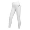 FFX Sporty Damen Leggings Exclusive by FEFLOGX Sportswear, super stylische Damen Tights, se*y Tights, Sportleggings Damen, Damen Sport Leggings super bequem, komplett blickdichte Leggings, Fitness Leggings Damen, Gym Leggings Damen, Farben: schwarz, weiß, blasses blau-grün, seitlich vordere Ansicht der weißen Damen Sporthose.