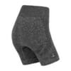 FFX Seamless Damen Tight Sportshorts Precise Fit by FEFLOGX Sportswear, super bequem & mega stylisches Formlinien-Design, Teil des Zweiteiler Damen Sport Set aus Damen Tight Shorts & kurzarm Crop Shirt, Sportshorts Damen, Lauftights Damen, se*y Damen Shorts, Trainingsshorts Damen, Gym Shorts Damen, Yoga Shorts, Leggings, kurze Radlerhose Damen, Top Leggings Shorts für Freizeit & Sport, Farben: schwarz-grau, rosa, blau, seitlich hintere Ansicht der grauen Tight Shorts mit Formlinien Shape-Style.