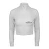FFX Elegante Langarm Crop Top Sport Jacke Exclusive Fit mit Reißverschluss, Crop Top langarm, Sweatshirt Jacke Damen mit Kragen, Langarm Croptop, Sweatjacke Damen, Sport jacke Damen, FEFLOGX Sportswear, weiß, Vorderseite.