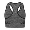 FFX Performance Shape Sport BH Comfort Fit by FEFLOGX Sportswear, super bequem & in super stylischem Scrunch Design, Teil des Damen 2er Sport Set Comfort Fit aus Leggings & Sport-BH, Damen Sport BH, Sportsbra, Sports Bra, Sport BH starker Halt, mit herausnehmbaren Cups, wahlweise Push-Up Sport BH, Pushup Sport BH, Crop Top, Farben: rosa, grau, schwarz, hintere Ansicht des grauen Sport-BH.
