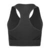 FFX Performance Shape Sport BH Comfort Fit by FEFLOGX Sportswear, super bequem & in super stylischem Scrunch Design, Teil des Damen 2er Sport Set Comfort Fit aus Leggings & Sport-BH, Damen Sport BH, Sportsbra, Sports Bra, Sport BH starker Halt, mit herausnehmbaren Cups, wahlweise Push-Up Sport BH, Pushup Sport BH, Crop Top, Farben: rosa, grau, schwarz, hintere Ansicht des schwarzen Sport-BH.
