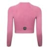 FFX Seamless Damen Sport Langarm Crop Top Superior Fit by FEFLOGX Sportswear, super bequem & mega stylisches Formlinien-Design, Teil des Zweiteiler Damen Sport Set aus Damen Leggings & Crop Top langarm, Damen Sport Croptop, Crop Sweatshirt, Crop Top Damen, Crop Top, Gym Top Damen, Yoga Shirt, Croptop, Gym Shirt, Crop Shirt langarm, langarmshirt Damen, Copped Sweatshirt, Top Croptop für Freizeit & Sport, Farben: schwarz-grau, rosa, blau, hintere Ansicht des rosanen Longsleeve Croptops im Formlinien Shape-Style.
