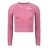 FFX Seamless Damen Sport Langarm Crop Top Superior Fit by FEFLOGX Sportswear, super bequem & mega stylisches Formlinien-Design, Teil des Zweiteiler Damen Sport Set aus Damen Leggings & Crop Top langarm, Damen Sport Croptop, Crop Sweatshirt, Crop Top Damen, Crop Top, Gym Top Damen, Yoga Shirt, Croptop, Gym Shirt, Crop Shirt langarm, langarmshirt Damen, Copped Sweatshirt, Top Croptop für Freizeit & Sport, Farben: schwarz-grau, rosa, blau, vordere Ansicht des rosanen Longsleeve Croptops im Formlinien Shape-Style.