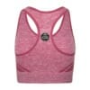 FFX Performance Shape Sport BH Comfort Fit by FEFLOGX Sportswear, super bequem & in super stylischem Scrunch Design, Teil des Damen 2er Sport Set Comfort Fit aus Leggings & Sport-BH, Damen Sport BH, Sportsbra, Sports Bra, Sport BH starker Halt, mit herausnehmbaren Cups, wahlweise Push-Up Sport BH, Pushup Sport BH, Crop Top, Farben: rosa, grau, schwarz, hintere Ansicht des rosanen Sport-BH.