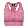 FFX Performance Shape Sport BH Comfort Fit by FEFLOGX Sportswear, super bequem & in super stylischem Scrunch Design, Teil des Damen 2er Sport Set Comfort Fit aus Leggings & Sport-BH, Damen Sport BH, Sportsbra, Sports Bra, Sport BH starker Halt, mit herausnehmbaren Cups, wahlweise Push-Up Sport BH, Pushup Sport BH, Crop Top, Farben: rosa, grau, schwarz, vordere Ansicht des rosanen Sport-BH.