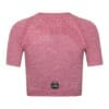 FFX Damen Sport Crop Top Shirt Precise Fit by FEFLOGX Sportswear, super bequem & mega stylisches Formlinien-Design, Teil des Zweiteiler Damen Sport Set aus Damen Tight Shorts & kurzarm Crop Shirt, Sportshirt Damen, Cropshirt, Crop Shirt, Trainingsshirt Damen, bauchfreies T Shirt, T Shirt Crop, Damen Cropped Shirt, Crop Top für Freizeit & Sport, Farben: schwarz-grau, rosa, blau, seitlich hintere Ansicht des rosanen Crop Top Shirts mit Formlinien Shape-Style.