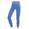 FFX Seamless Damen Sport Leggings Superior Fit by FEFLOGX Sportswear, super bequem & mega stylisches Formlinien-Design, Teil des Zweiteiler Damen Sport Set aus Damen Leggings & langarm Croptop, Damen Sport Leggings, Tights Damen, se*y Leggings, Gym Leggings Damen, Yoga Hose, Leggings, Yogahose, Top Fitness Leggings für Freizeit & Sport, Farben: schwarz-grau, rosa, blau, seitliche Ansicht der blauen Leggings mit Formlinien Shape-Style.