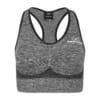 FFX Performance Shape Sport BH Comfort Fit by FEFLOGX Sportswear, super bequem & in super stylischem Scrunch Design, Teil des Damen 2er Sport Set Comfort Fit aus Leggings & Sport-BH, Damen Sport BH, Sportsbra, Sports Bra, Sport BH starker Halt, mit herausnehmbaren Cups, wahlweise Push-Up Sport BH, Pushup Sport BH, Crop Top, Farben: rosa, grau, schwarz, vordere Ansicht des grauen Sport-BH.