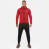 FFX Superior Jogginganzug Absolute Power von FEFLOGX Sportswear, vordere Ansicht mit rotem Oberteil und schwarzer Jogginghose mit Reißverschlusstaschen in Hose und Oberteil, Trainingsanzug Herren Jogginganzug Damen, High-Grade Tracksuit, super bequemer Sport Anzug. FFX Superior Jogginganzug Absolute Power