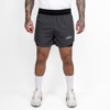 FFX 2 in 1 Performance Sport Shorts Fight Striker von FEFLOGX Sportswear, extrem hochwertige Gym Fight Shorts mit Tight Shorts, 2 in 1 Shorts, MMA Shorts, 2 in 1 Laufhose Herren, 2 in 1 Laufshorts in hellgrau, dunkelgrau & schwarz, vordere Ansicht der dunkelgrauen Sportshorts.