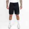 FFX Kurze Sporthose Shorts Maximum Control von FEFLOGX Sportswear, mit Reißverschlusstaschen, in schwarz & grau, Kurze Jogginghose, Laufshorts Herren, kurze Sporthose Herren, kurze Sporthosen, vordere Ansicht, der schwarzen Sport Shorts.
