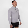 FFX High Performance Sport Sweatshirt mit Reißverschluss by FEFLOGX Sportswear, super komfortabel & mega Top stylisches Design, Sweater, Sport Sweatshirt, Longsleeve Shirt, Zip Pullover, Sport Oberteil, Sweatshirt, Mesh Look Farben: schwarz, grau-weiß, hellblau seitlich vordere Ansicht des grau-weißen Sport Sweatshirt mit 1/4 Reißverschluss.