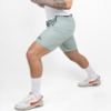 FFX Excellent Training Sport Shorts Flex Fit von FEFLOGX Sportswear, exzellente Sport Shorts, Kurze Sporthose, kurze Trainingshose, Sport Shorts Herren, kurze Jogginghose Herren in hellblau & hellgrün, seitliche Ansicht links vorne Action, hellgrüne Sportshorts.