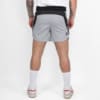 FFX 2 in 1 Performance Sport Shorts Fight Striker von FEFLOGX Sportswear, extrem hochwertige Gym Fight Shorts mit Tight Shorts, 2 in 1 Shorts, MMA Shorts, 2 in 1 Laufhose Herren, 2 in 1 Laufshorts in hellgrau, dunkelgrau & schwarz, hintere Ansicht der hellgrauen Sportshorts.