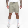 FFX Kurze Jogginghose Shorts Endurance Force von FEFLOGX Sportswear, mit Reißverschlusstaschen & Handtuch halter, Kurze Jogginghose in schwarz, beige/sandfarben & schwarz-grau-blau Camouflage, Kurze Sporthose Herren, Laufshorts Herren, Sporthose kurz, Laufhose, kurze Trainingshose, vordere Ansicht der beigen/sandfarbenen Sportshorts.
