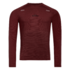 FFX Langarm Funktions Sportshirt Precise Fit von FEFLOGX Sportswear in rot, schwarz & dunkelgrau, langarm Sportshirt, langärmliges Rashguard, Sport Oberteil langarm, Sportshirt, Sport Oberteil, Funktionsshirt langarm, Kompressionsshirt langarm, vordere Ansicht des roten langarm Rashguards.