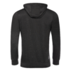 FFX Performance Kapuzenpullover Endurance Fit by FEFLOGX Sportswear in den Farben grau & schwarz, Sport Hoodie, Basic Hoodie, Sweater, Pullover mit Kapuze, Kapuzenpullover, Gym Hoodie, hintere Ansicht des schwarzen Kapuzen Pullover mit Reißverschluss Känguru Tasche.