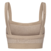 FFX Damen Sport BH Crop Top Excellence Fit by FEFLOGX Sportswear, Sandfarben, Beige, Sport BH, Croptop, Crop Tank Top, Sporttop, Sportbra, Crop Tops Damen, Sport Bra, Rippstrick Sport BH, hintere Ansicht des sandfarbenen Sports Bra Sportsbra.