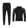 FFX High-Performance Sportanzugs Fighting Fitness von FEFLOGX, Trainingsanzug Herren, Jogginganzug Herren, Track Suit, Sportanzug, Tracksuit, Jogging Anzug, in den Farben schwarz-grau& grau-schwarz, Vorderansicht schwarz-grau. FFX High Performance Trainingshose Fighting Fitness