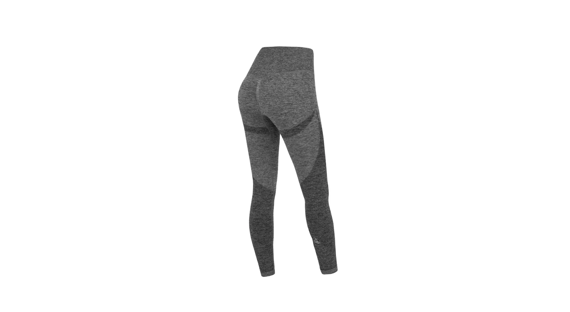 FFX Performance Shape Sport Leggings Comfort Fit by FEFLOGX Sportswear, super bequem & mega stylisches Scrunch-Design, Teil des 2er Sport Set aus Damen Tights & Sport-BH, Damen Sport Leggings, Tights Damen, sexy Leggings, Sportleggings Damen, Yoga Hose Leggings Damen Top Fitnessleggings für Freizeit & Sport, Farben, schwarz, rosa, grau, seitlich hintere Ansicht der grauen Leggings mit Scrunch-Style (2).