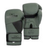 FFX High Level Profi Boxhandschuhe Superior Striker by FEFLOGX, Kickboxhandschuhe, Handschuhe für Boxen & Kickboxen & Muay-Thai, High-professional Boxing Gloves Elite, Handrücken- & Handflächen-Ansicht der olivgrünen / militär-grünen Thaibox Handschuhe.