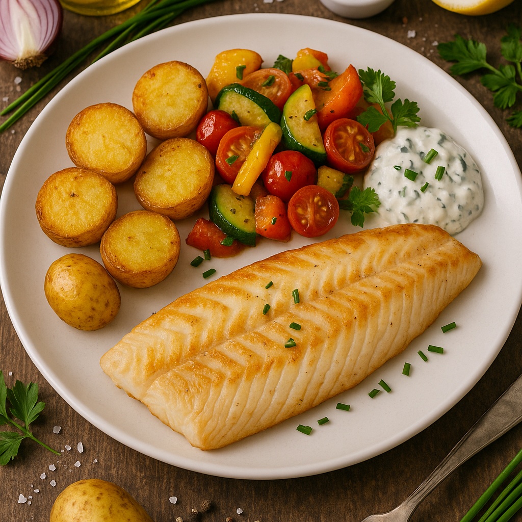 Fischfilet mit Kartoffeln, Gemüse & Quark, Fisch Rezept von FEFLOGX, Fischgericht, Fischgerichte, Fisch Gerichte, Fischrezepte, Lachsfilet, Schlemmerfilet, gesund, proteinreich, Fitnessfood (1).